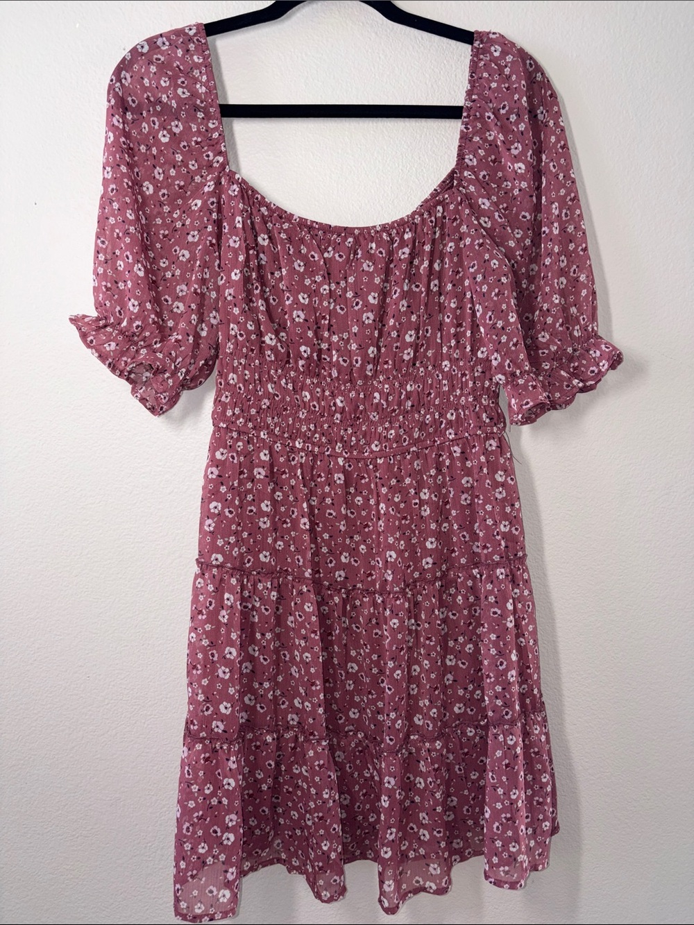 Trixxi Rose-Pink Floral Square Neck Mini Dress